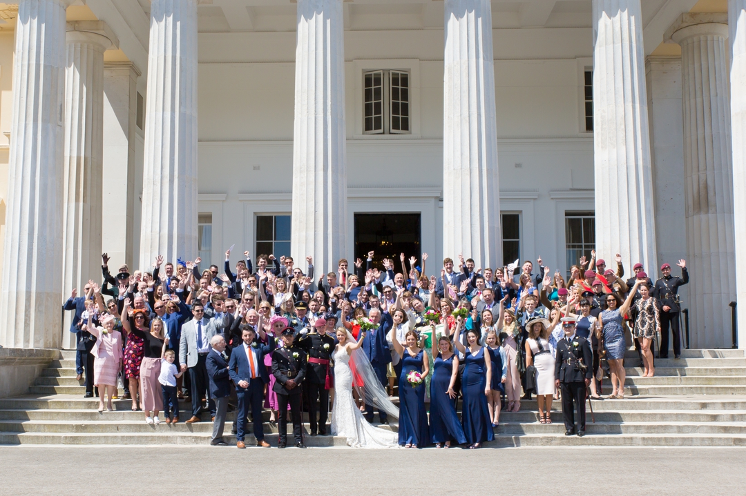 Royal Military Academy Sandhurst Wedding - guests on steps