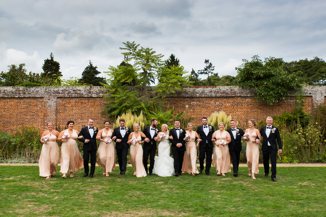 bridal party group wedding photo at Painshill Park