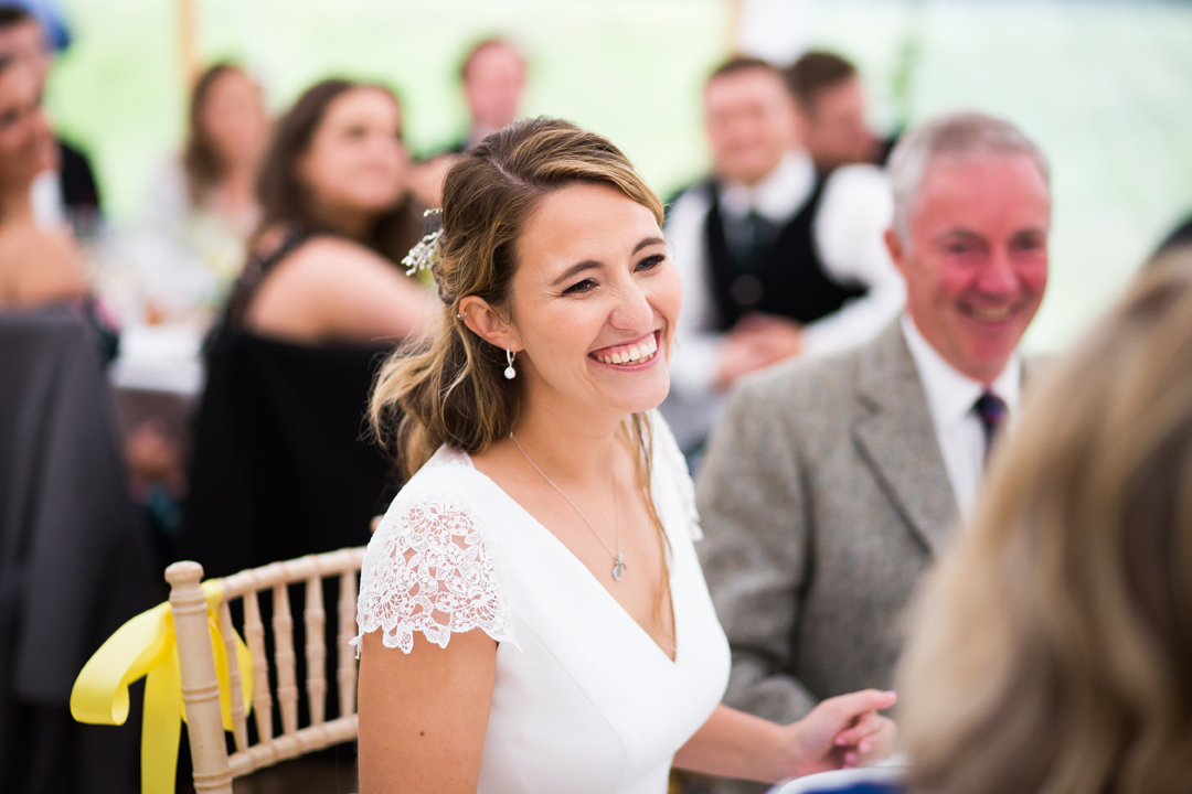 bride laughing in speeches