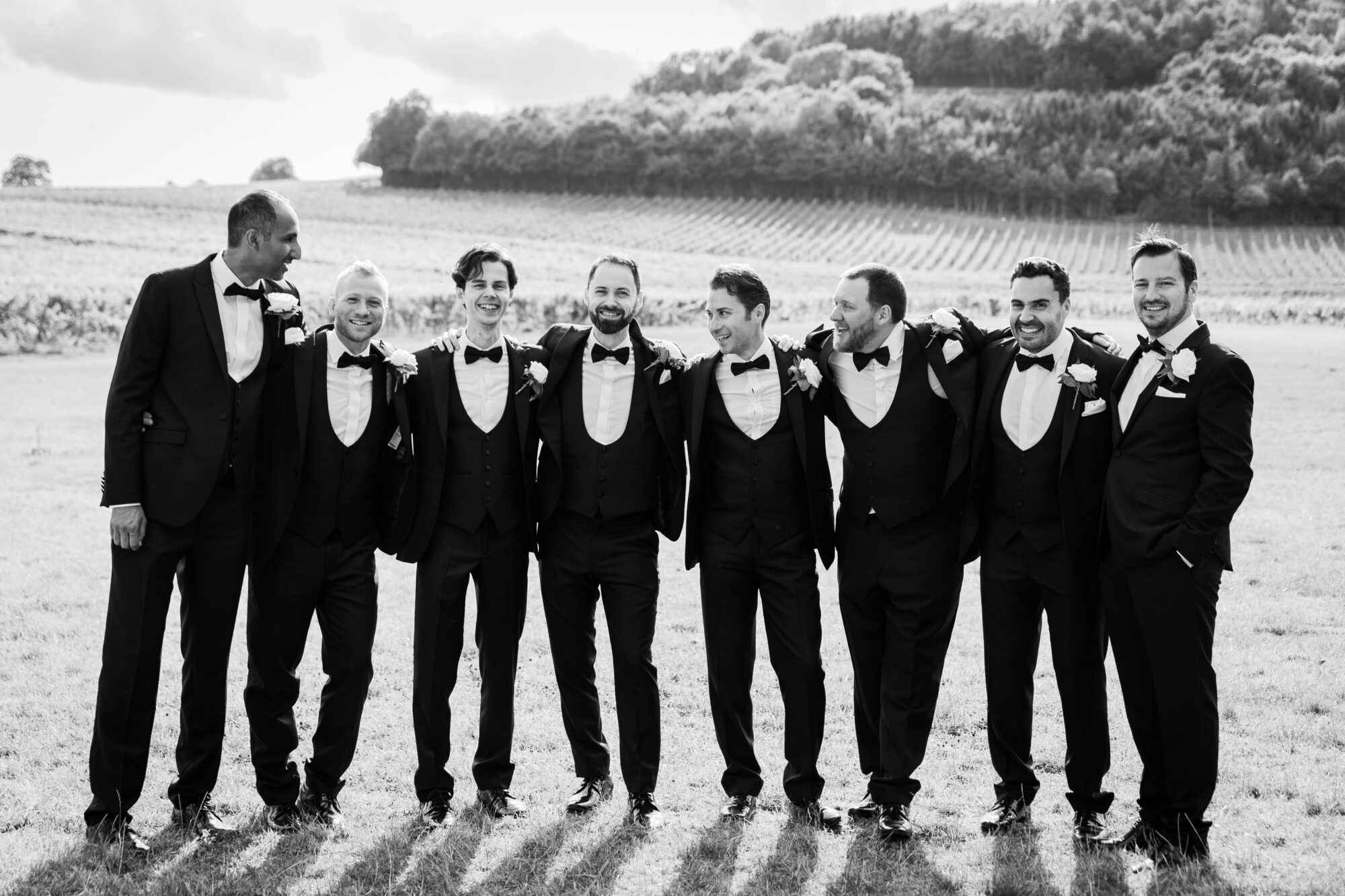 Denbies Summer Wedding groom and groomsmen group photo